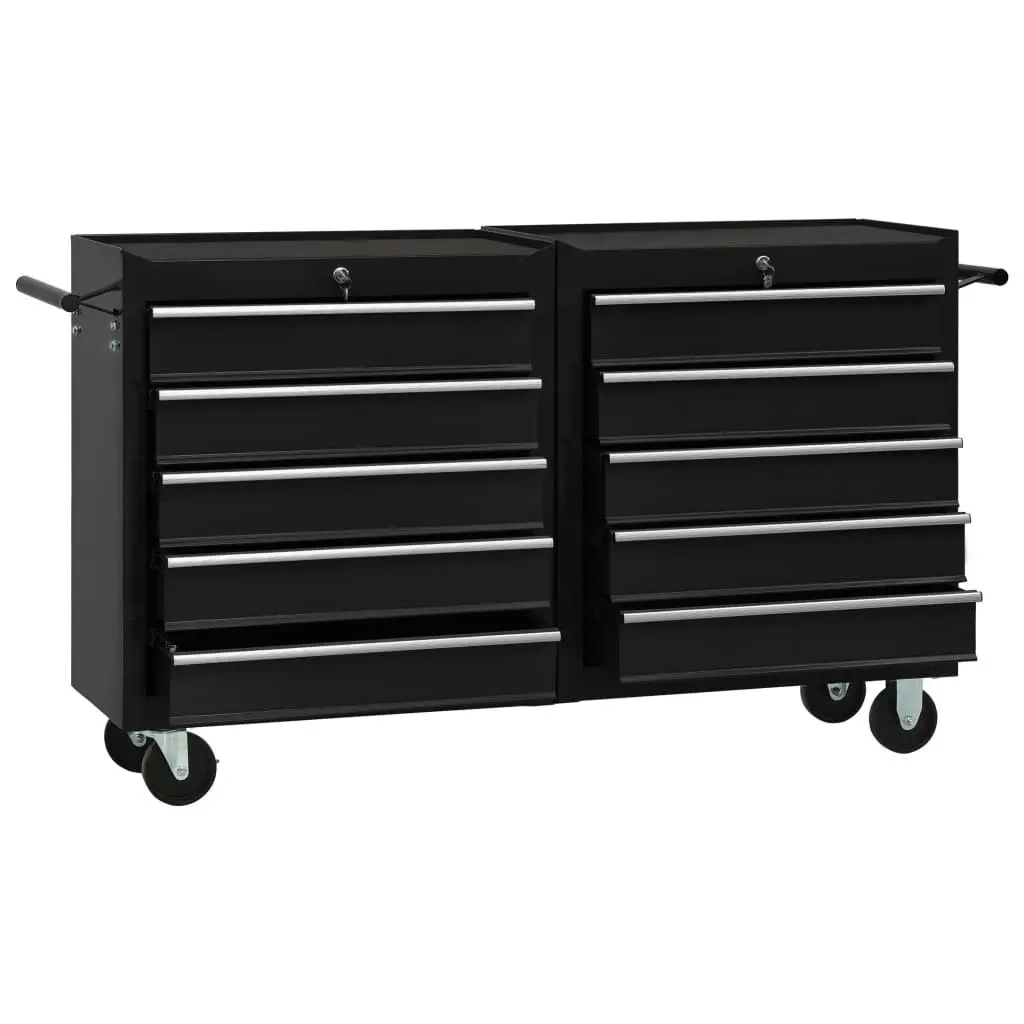 Tool Trolley with 10 Drawers Steel Black 3056735