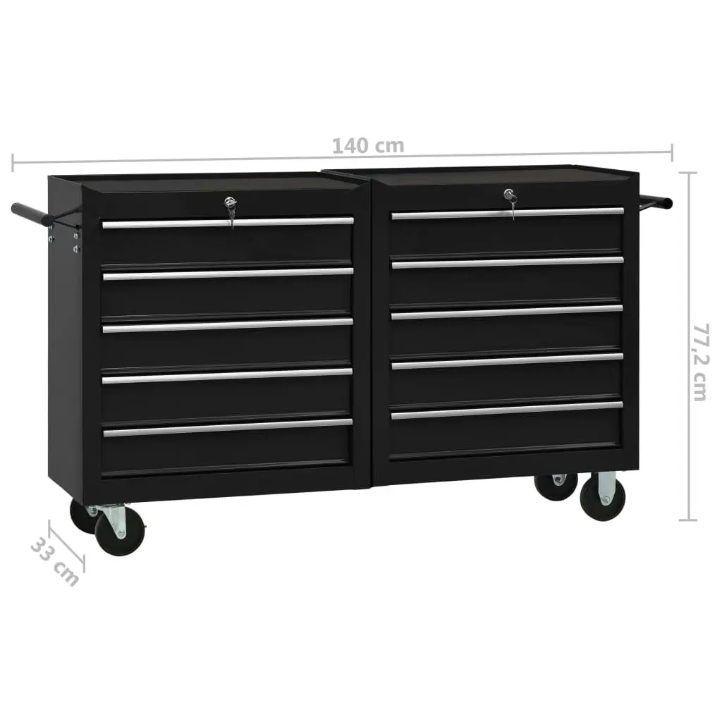 Tool Trolley with 10 Drawers Steel Black 3056735