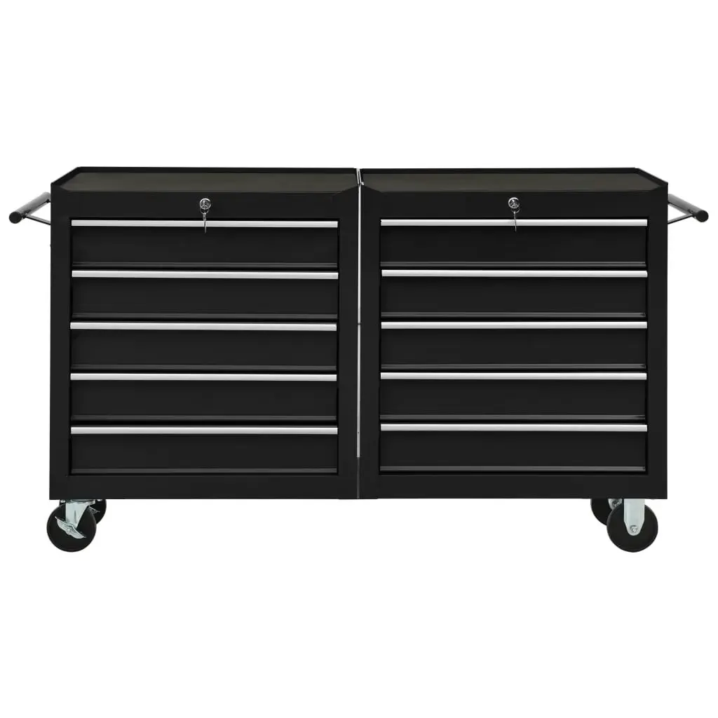 Tool Trolley with 10 Drawers Steel Black 3056735