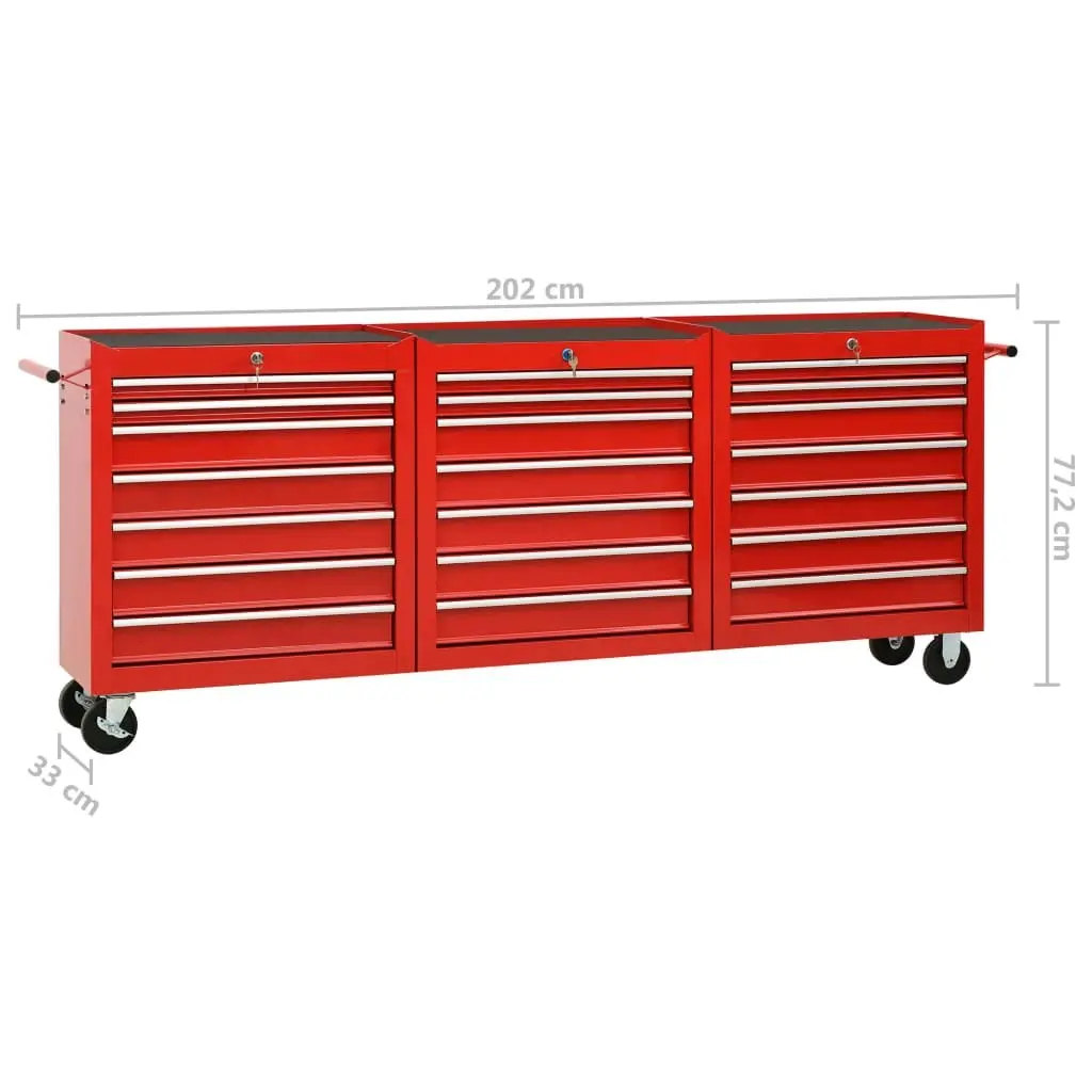 Tool Trolley with 21 Drawers Steel Red 3056738