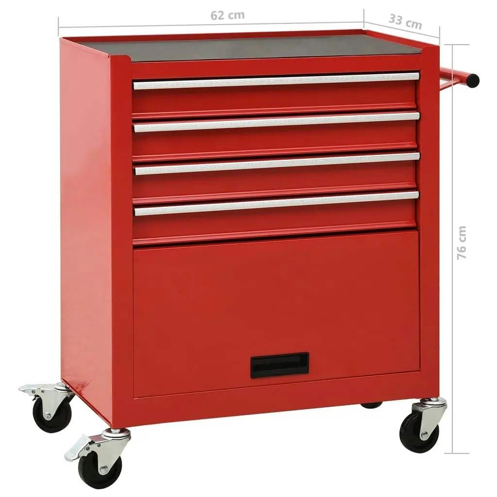 Tool Trolley with 4 Drawers Steel Red 147187