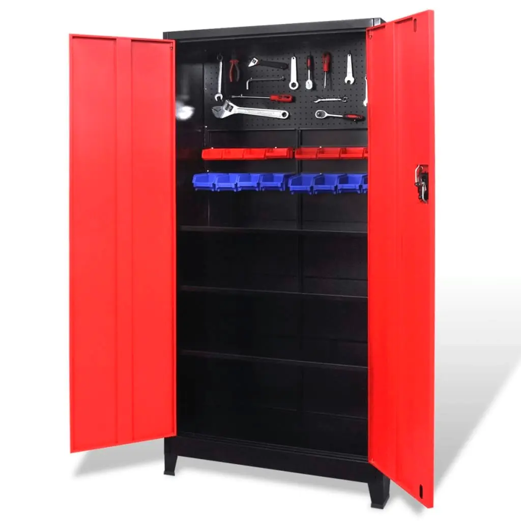 Tool Cabinet with 2 Doors Steel 90x40x180 cm Black and Red 20158