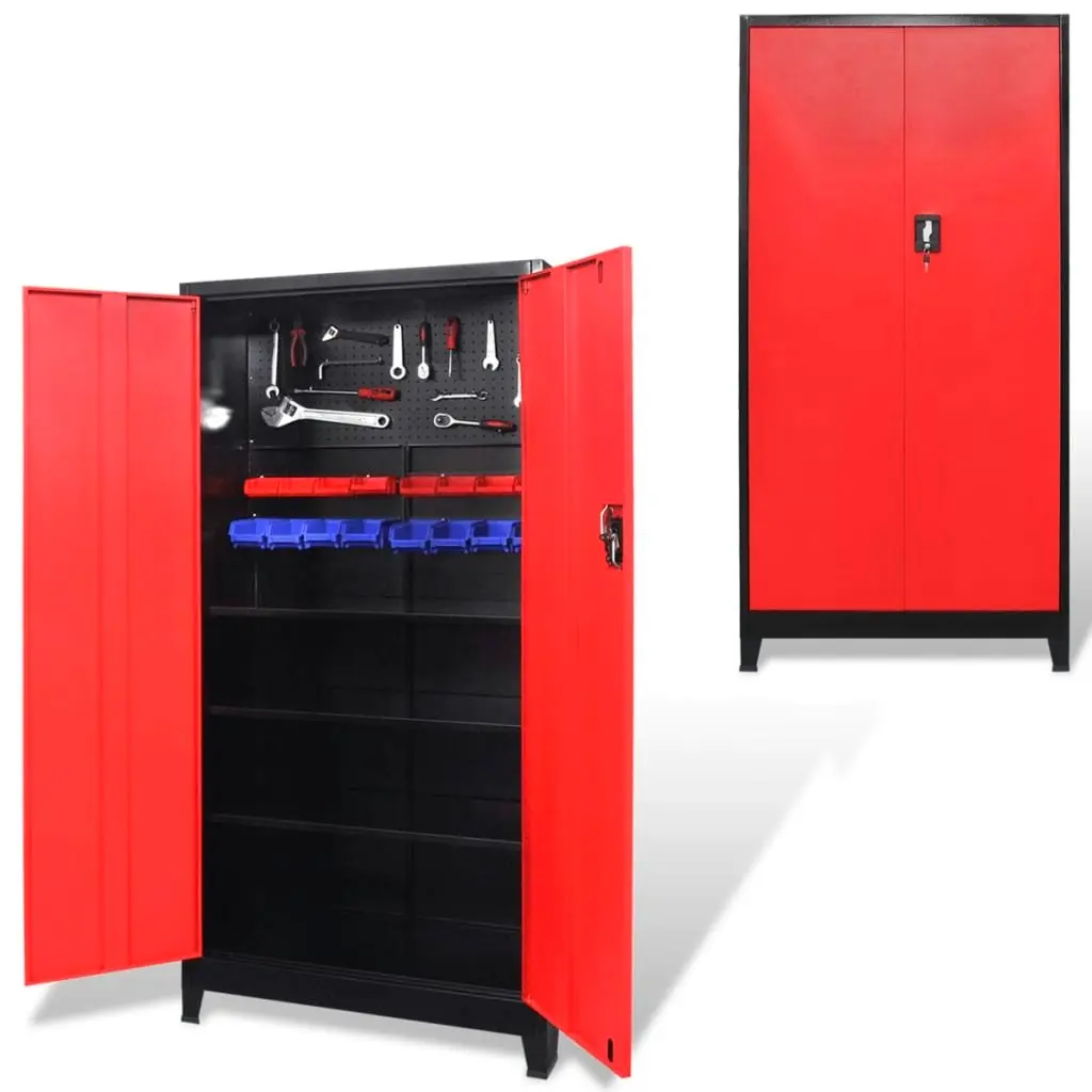 Tool Cabinet with 2 Doors Steel 90x40x180 cm Black and Red 20158