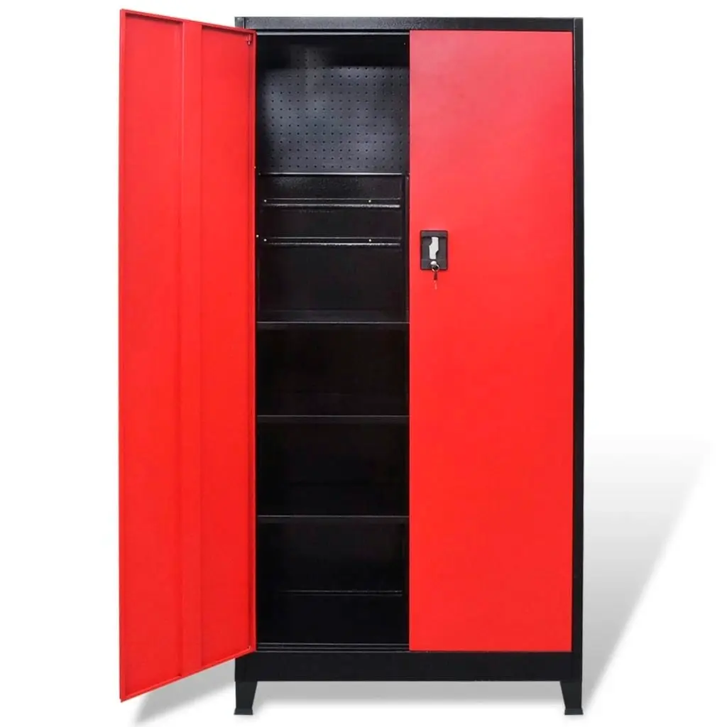 Tool Cabinet with 2 Doors Steel 90x40x180 cm Black and Red 20158