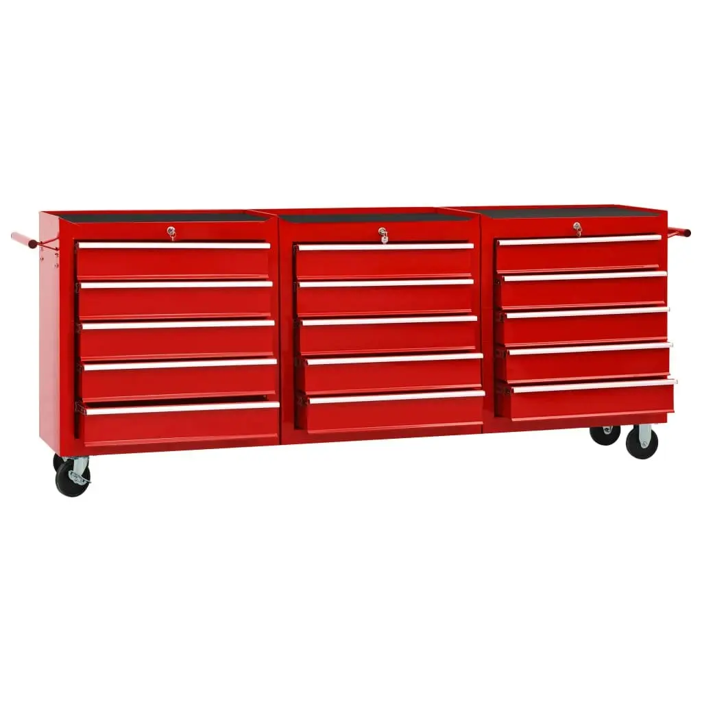 Tool Trolley with 15 Drawers Steel Red 3056737