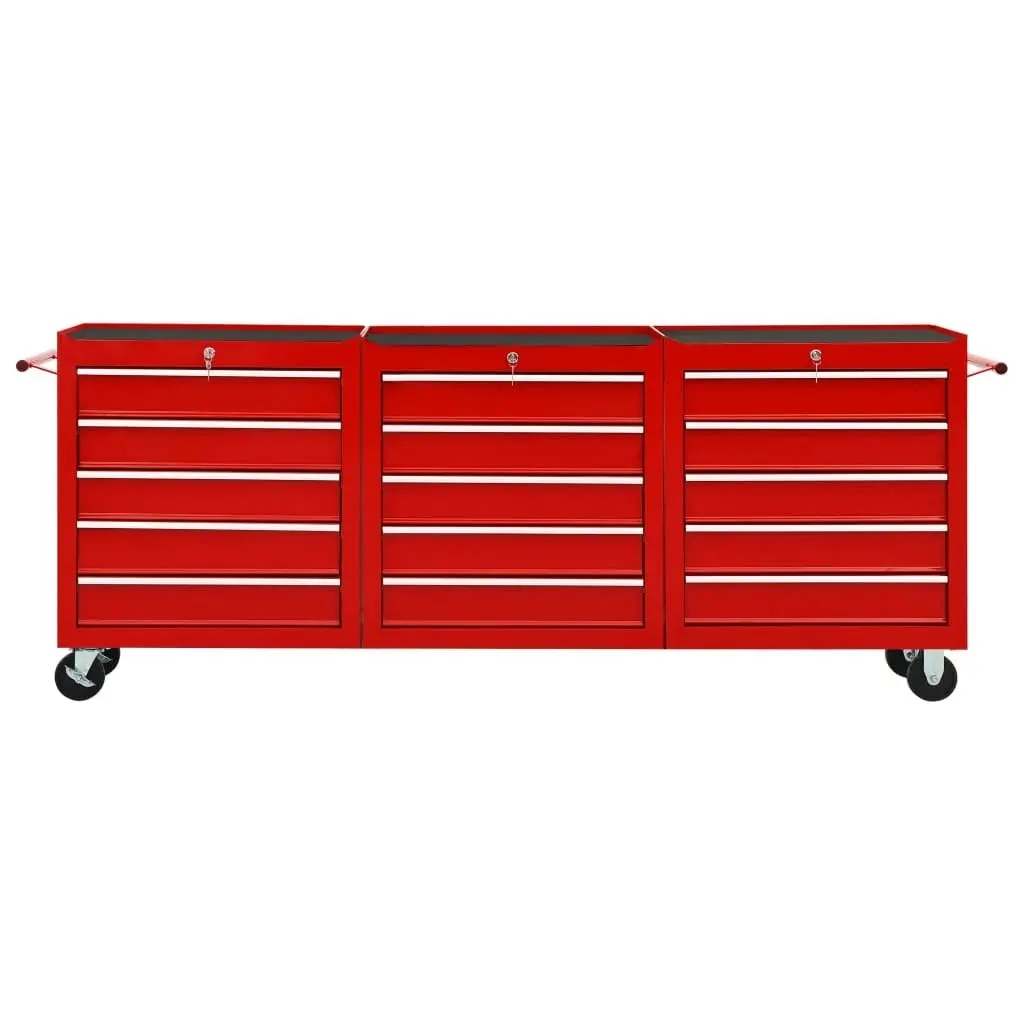 Tool Trolley with 15 Drawers Steel Red 3056737