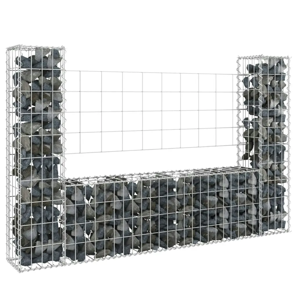 U-shape Gabion Basket with 2 Posts Iron 140x20x100 cm 151275