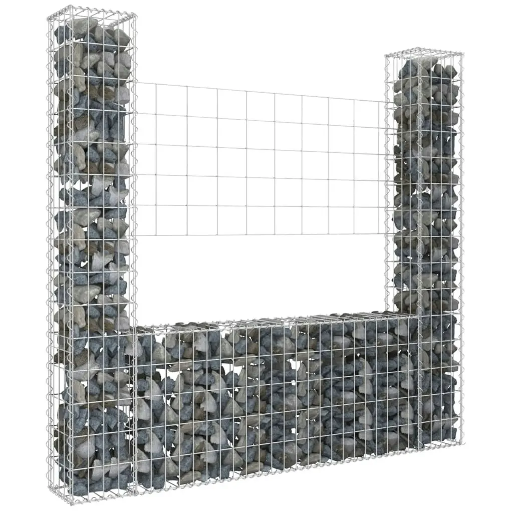 U-shape Gabion Basket with 2 Posts Iron 140x20x150 cm 151282