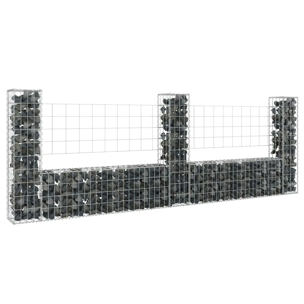 U-shape Gabion Basket with 3 Posts Iron 260x20x100 cm 151276