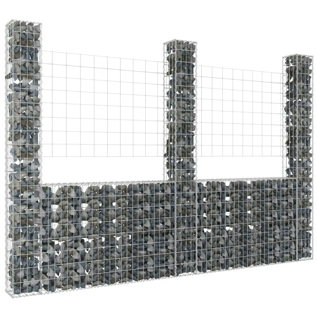 U-shape Gabion Basket with 3 Posts Iron 260x20x200 cm 151290