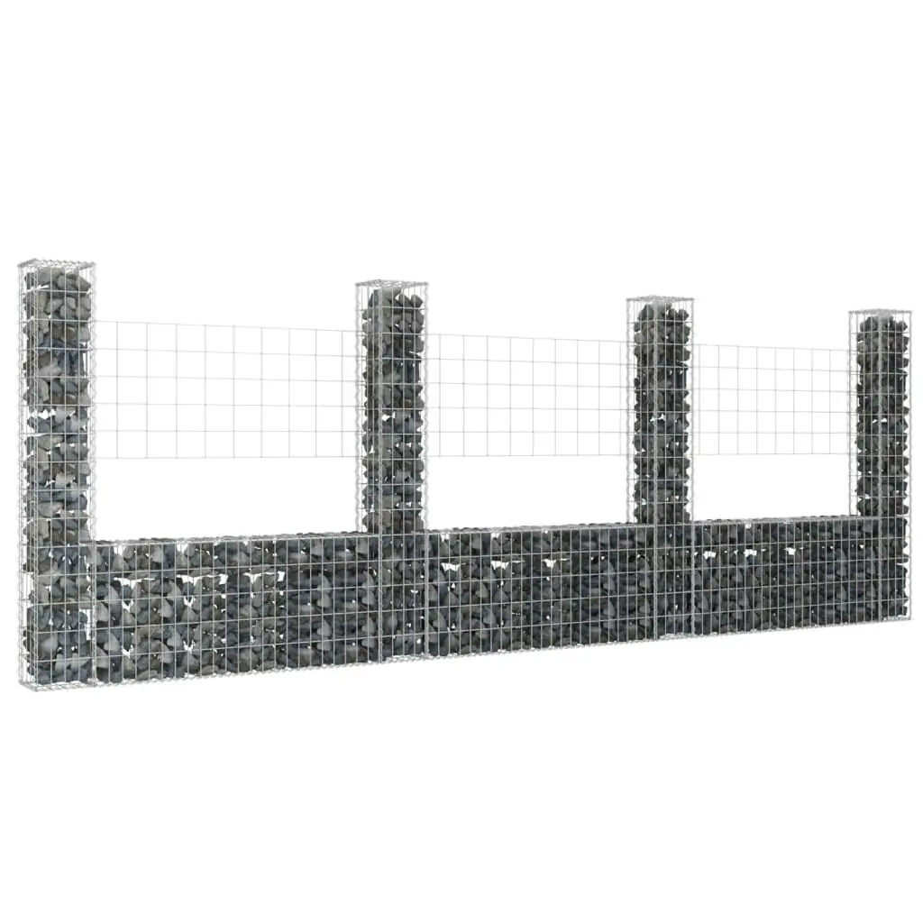 U-shape Gabion Basket with 4 Posts Iron 380x20x150 cm 151284