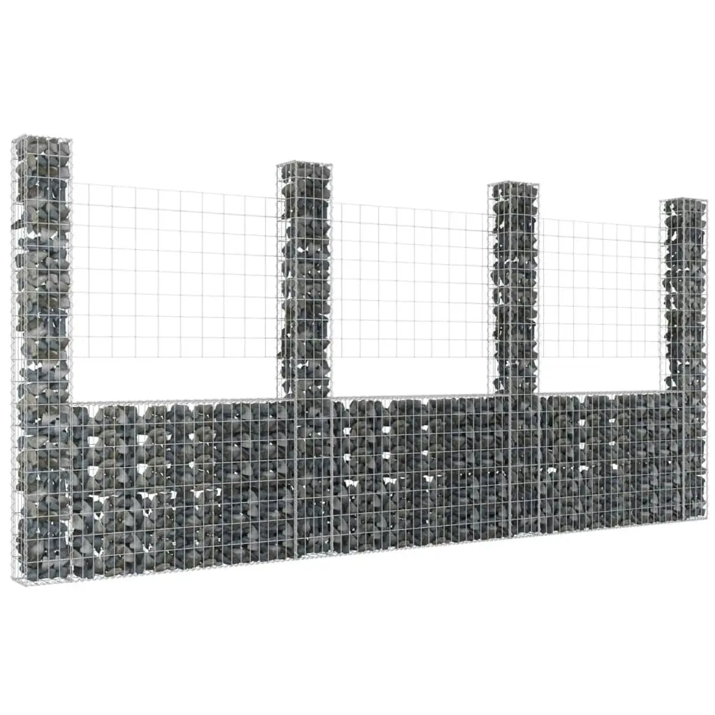 U-shape Gabion Basket with 4 Posts Iron 380x20x200 cm 151291