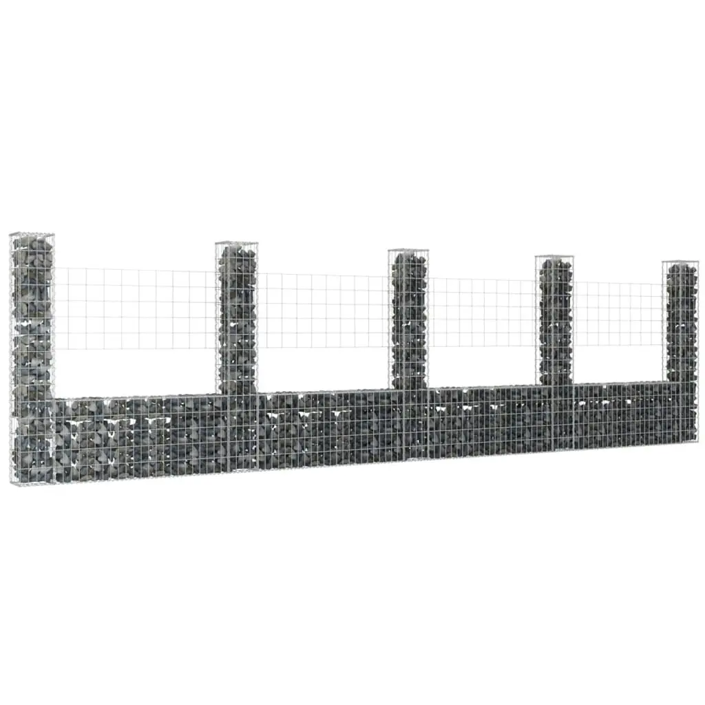 U-shape Gabion Basket with 5 Posts Iron 500x20x150 cm 151285