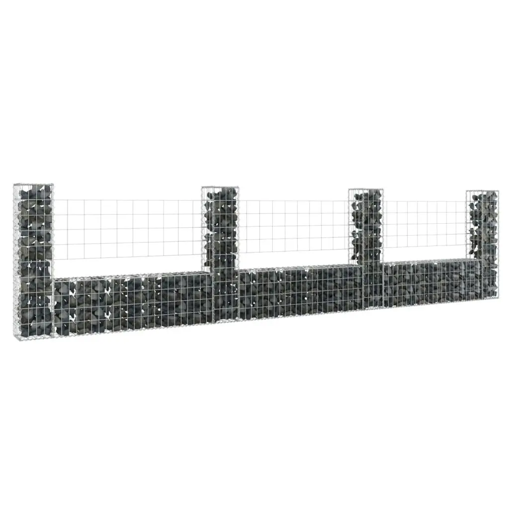 U-shape Gabion Basket with 4 Posts Iron 380x20x100 cm 151277