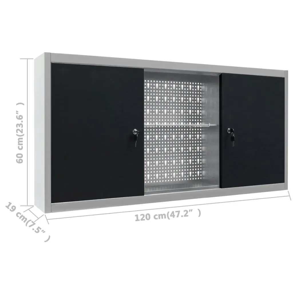 Wall Mounted Tool Cabinet Industrial Style Metal Grey and Black 145366