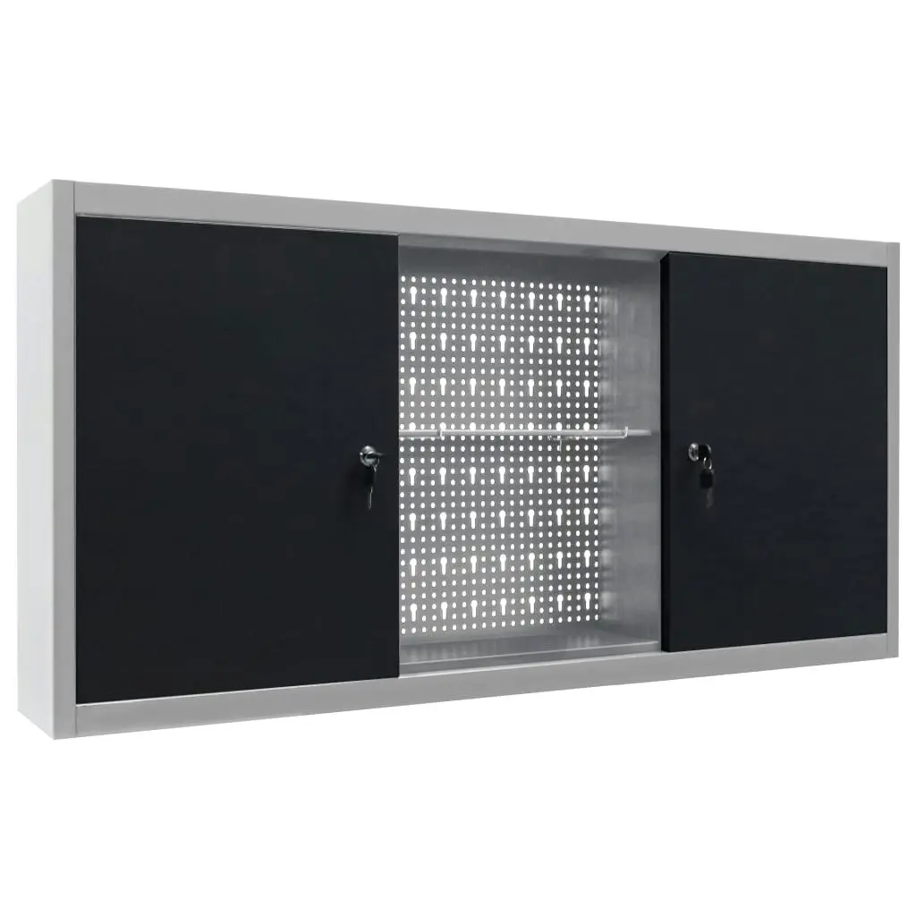 Wall Mounted Tool Cabinet Industrial Style Metal Grey and Black 145366