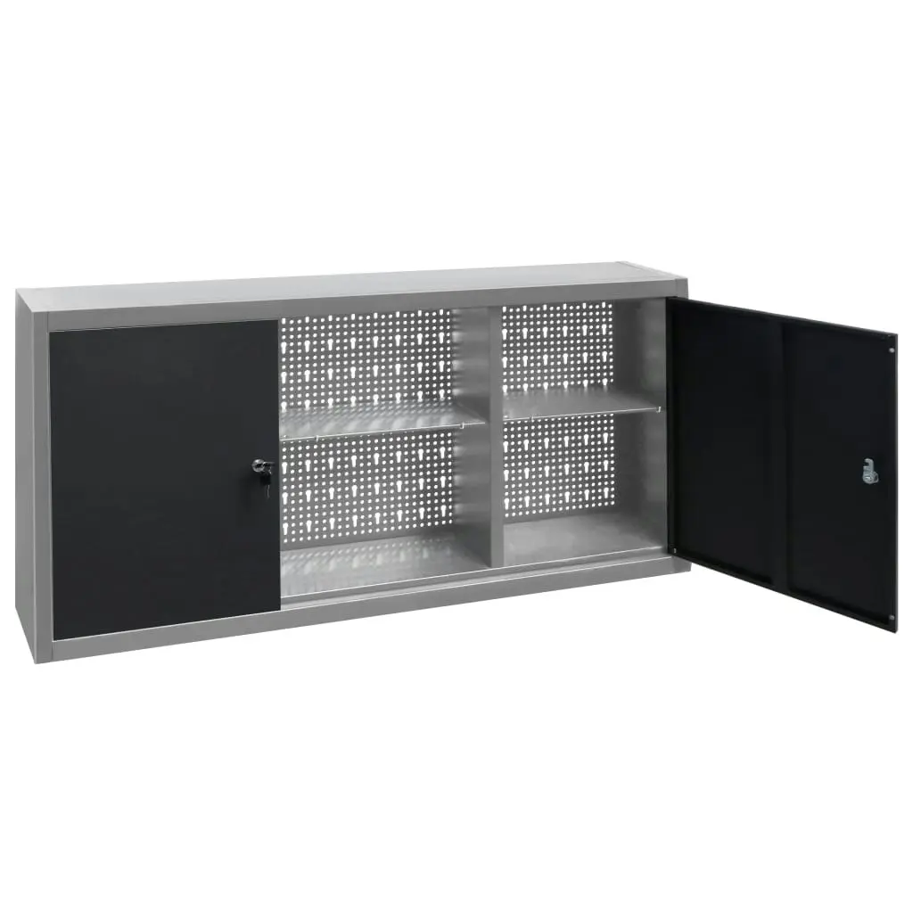 Wall Mounted Tool Cabinet Industrial Style Metal Grey and Black 145366