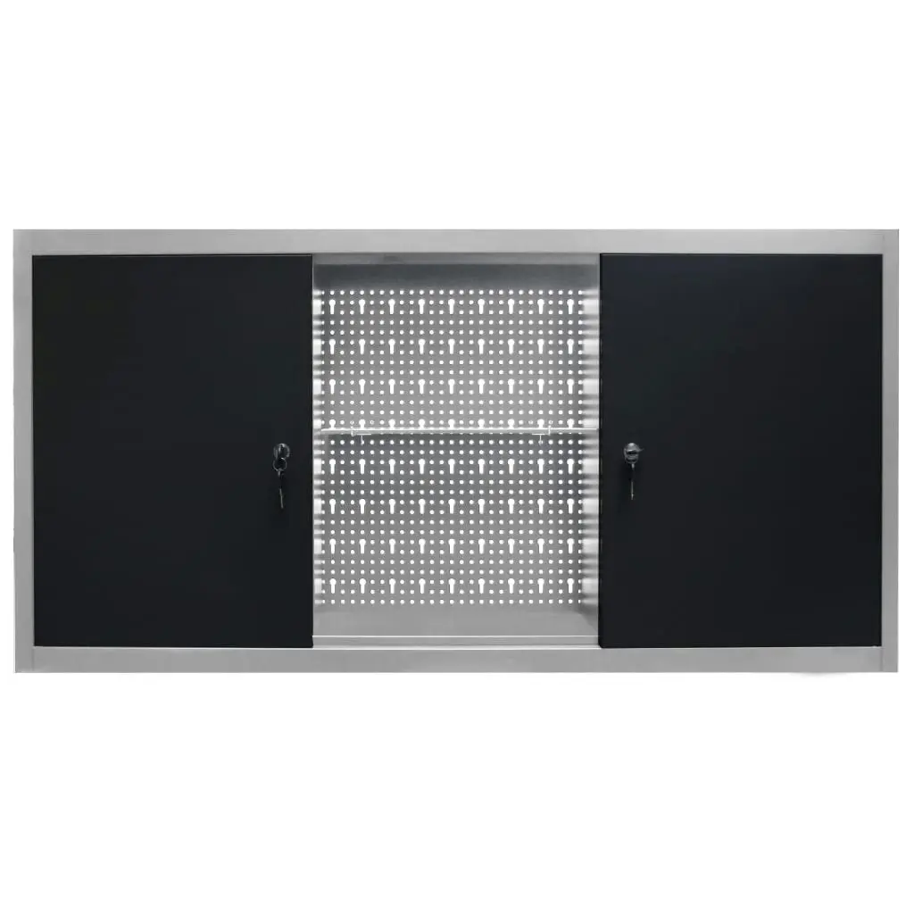 Wall Mounted Tool Cabinet Industrial Style Metal Grey and Black 145366