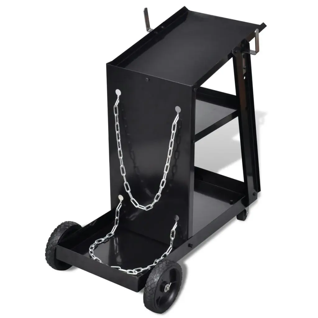 Welding Cart Black Trolley with 3 Shelves Workshop Organiser 140950