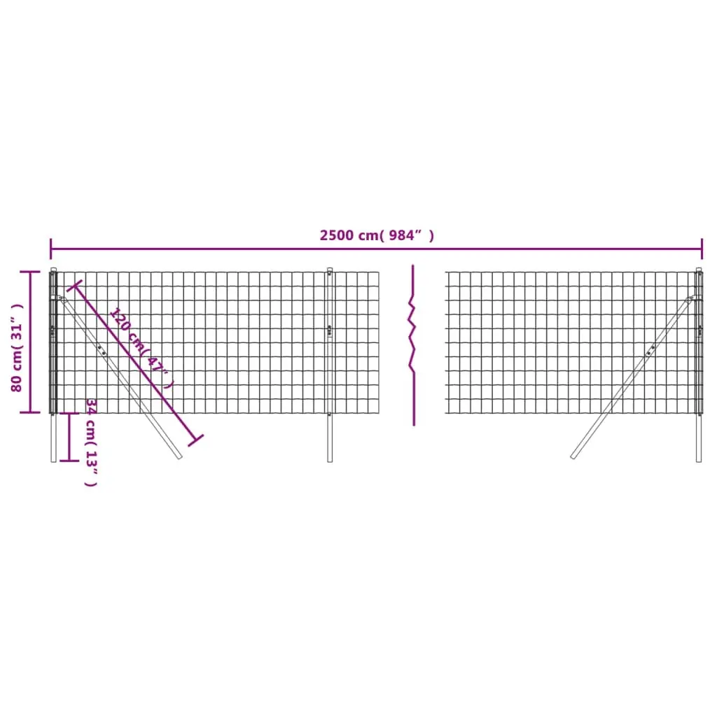 Wire Mesh Fence Anthracite 0.8x25 m Galvanised Steel 154216