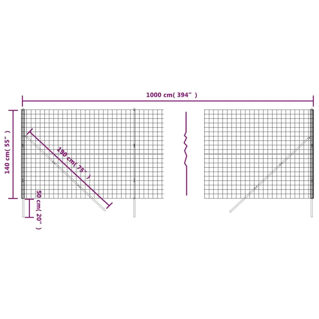 Wire Mesh Fence Anthracite 1.4x10 m Galvanised Steel 154227