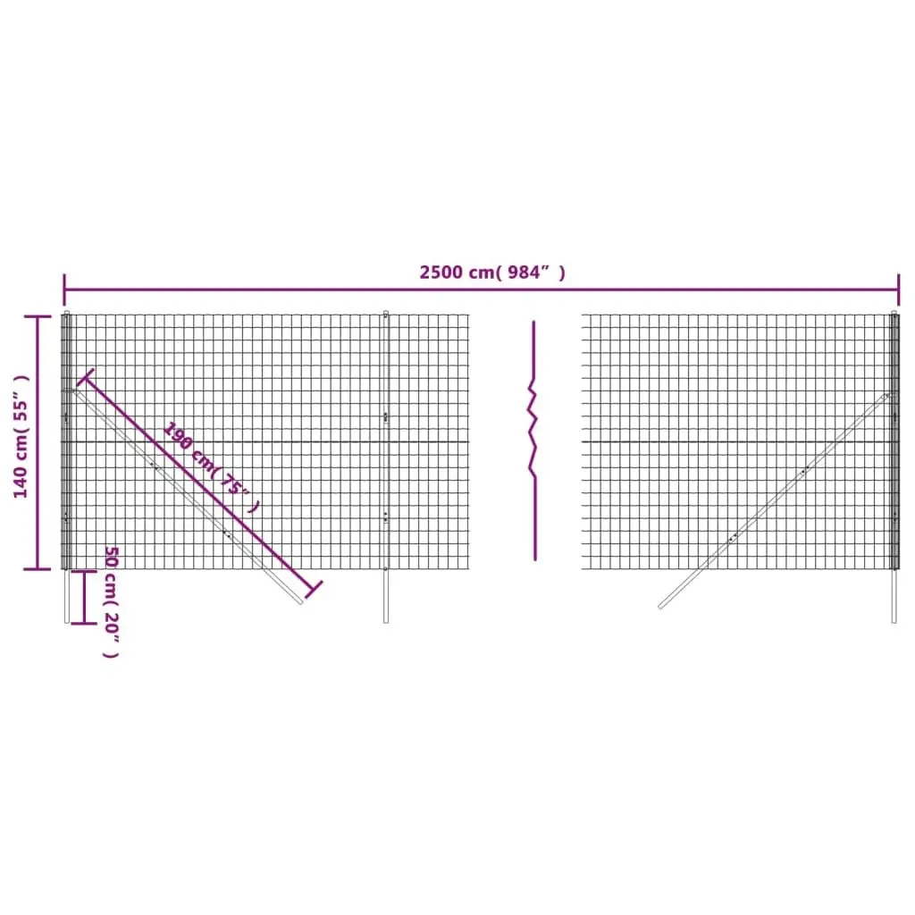 Wire Mesh Fence Anthracite 1.4x25 m Galvanised Steel 154219