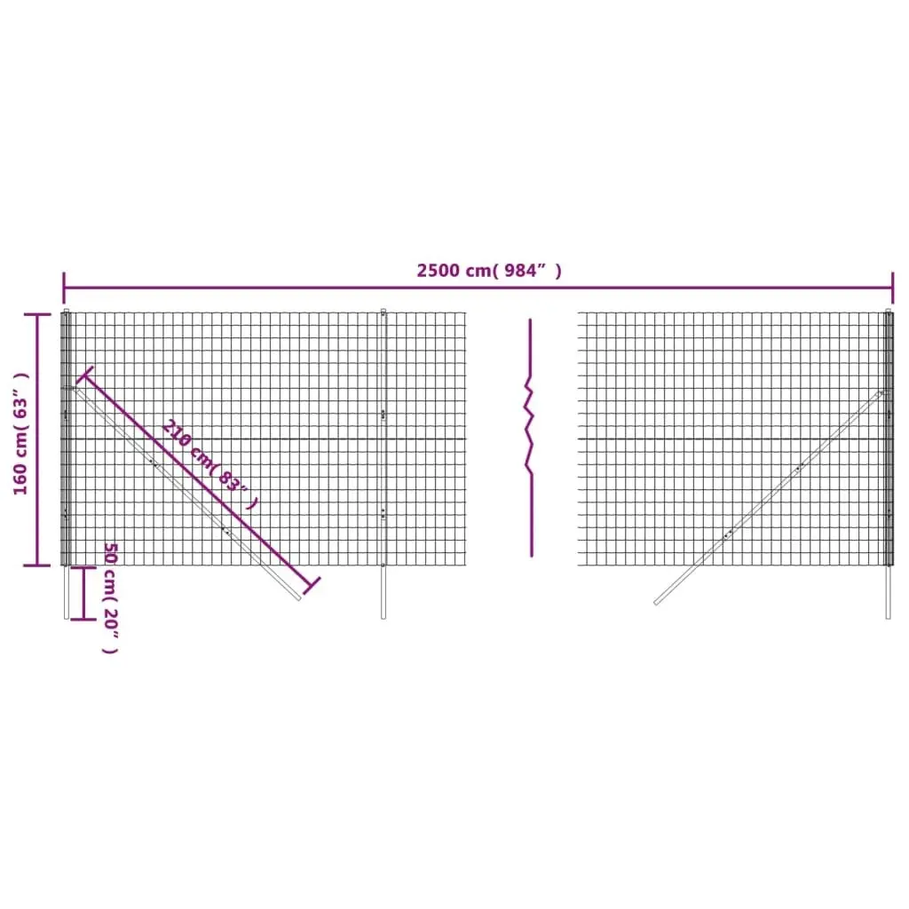 Wire Mesh Fence Anthracite 1.6x25 m Galvanised Steel 154220