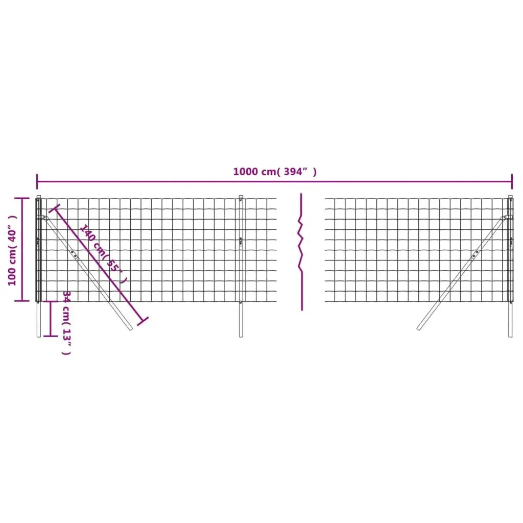 Wire Mesh Fence Anthracite 1x10 m Galvanised Steel 154225