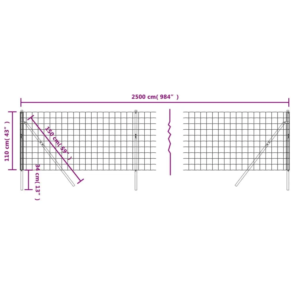 Wire Mesh Fence Anthracite 1.1x25 m Galvanised Steel 154234