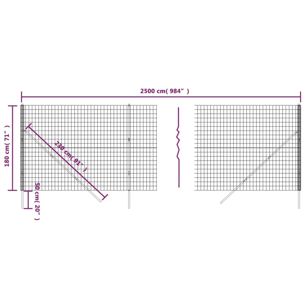 Wire Mesh Fence Anthracite 1.8x25 m Galvanised Steel 154221