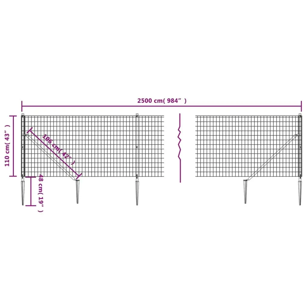 Wire Mesh Fence with Spike Anchors Anthracite 1.1x25 m 154250