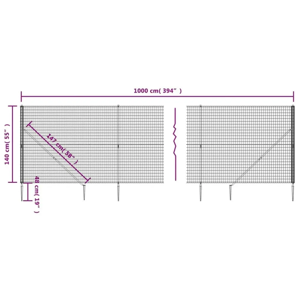 Wire Mesh Fence with Spike Anchors Anthracite 1.4x10 m 154243