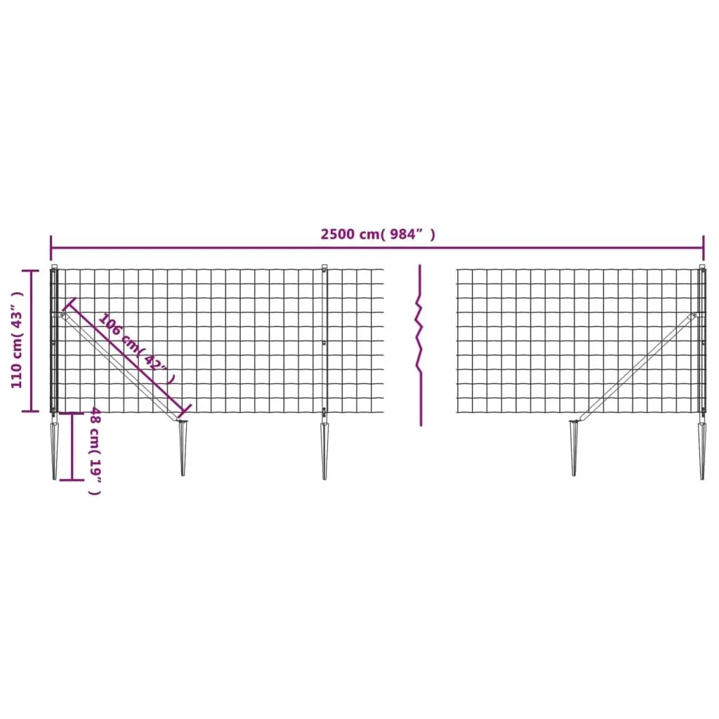 Wire Mesh Fence with Spike Anchors Anthracite 1.1x25 m 154282