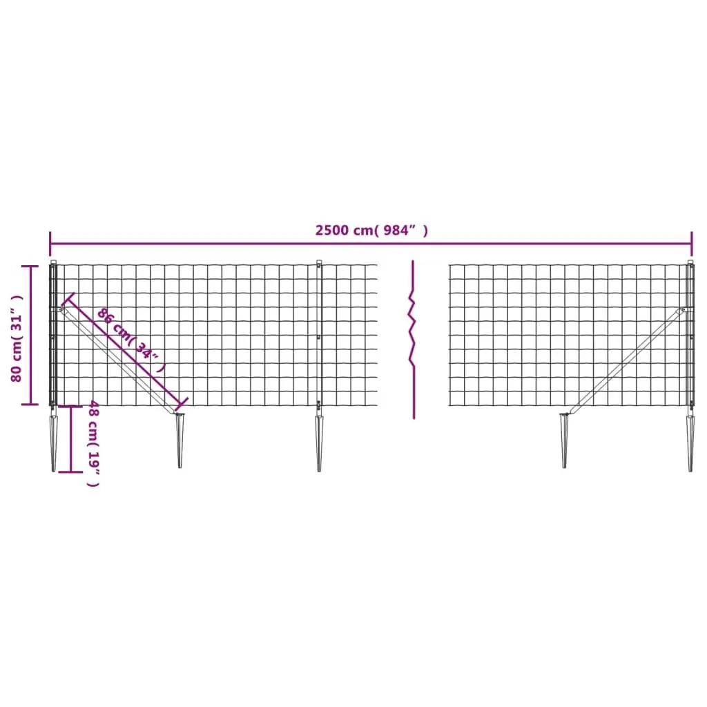 Wire Mesh Fence with Spike Anchors Green 0.8x25 m 154136