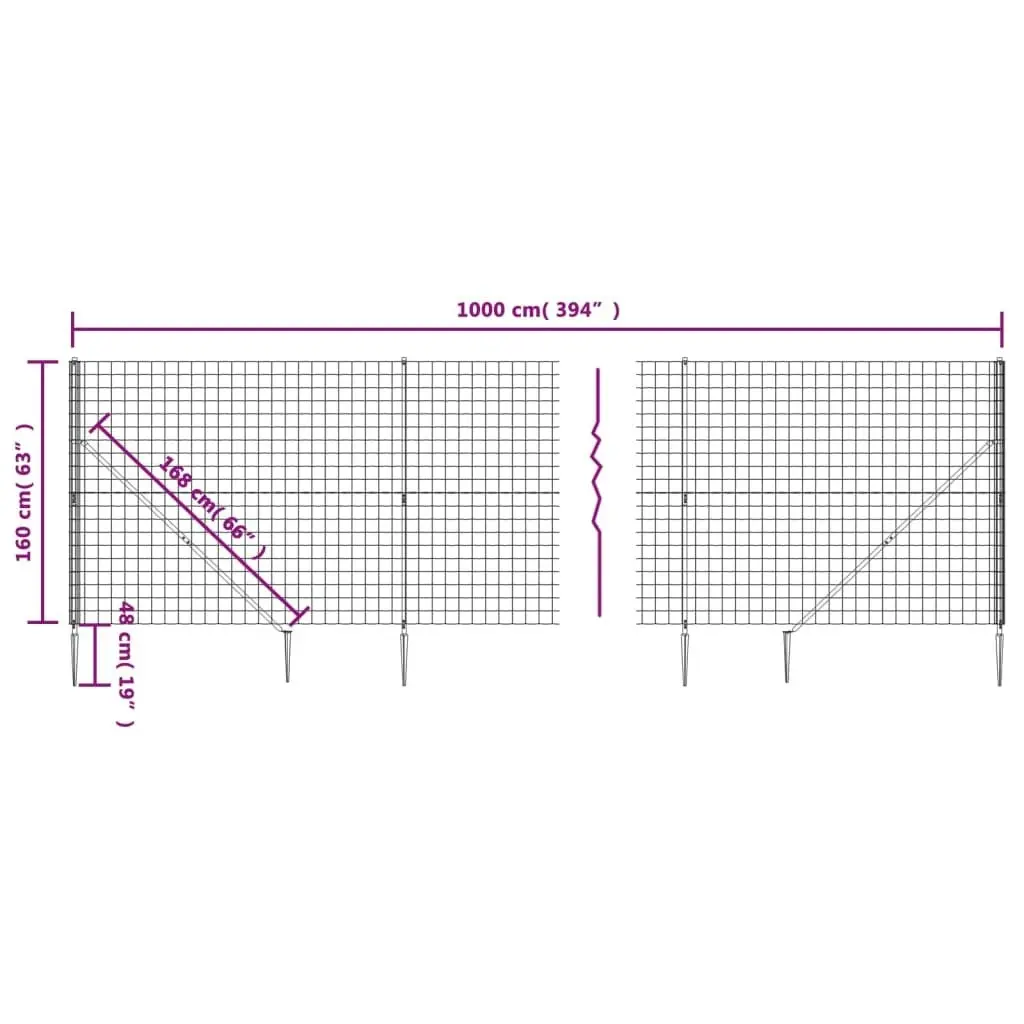 Wire Mesh Fence with Spike Anchors Anthracite 1.6x10 m 154276