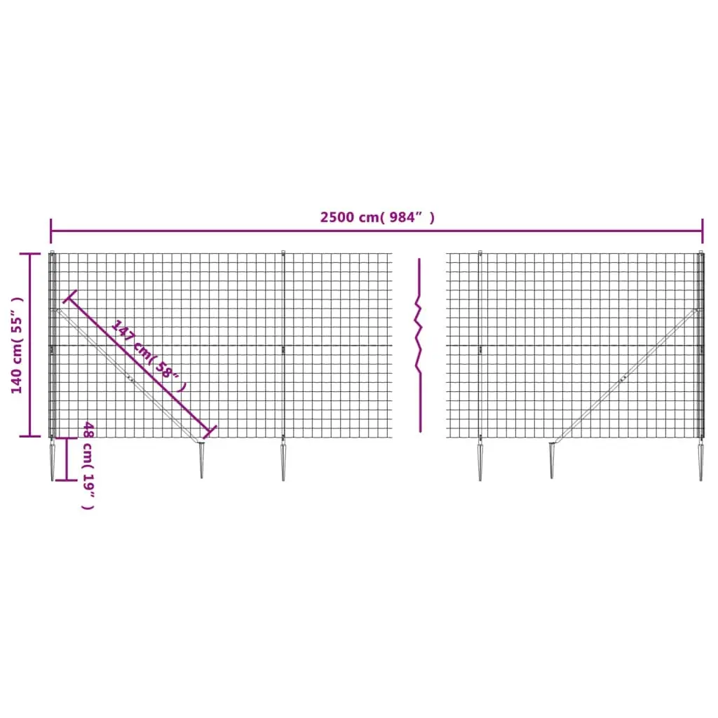 Wire Mesh Fence with Spike Anchors Green 1.4x25 m 154139