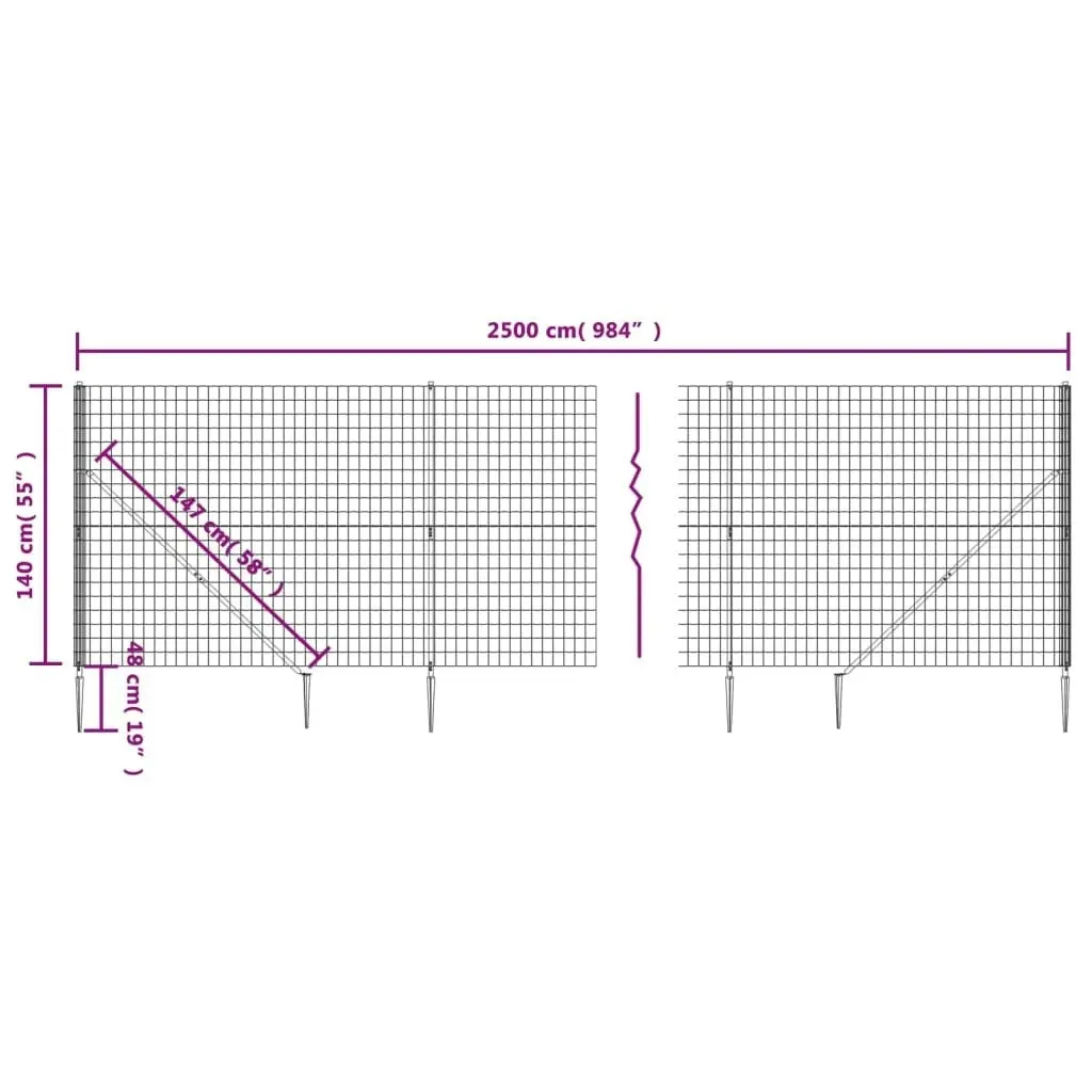 Wire Mesh Fence with Spike Anchors Green 1.4x25 m 154123