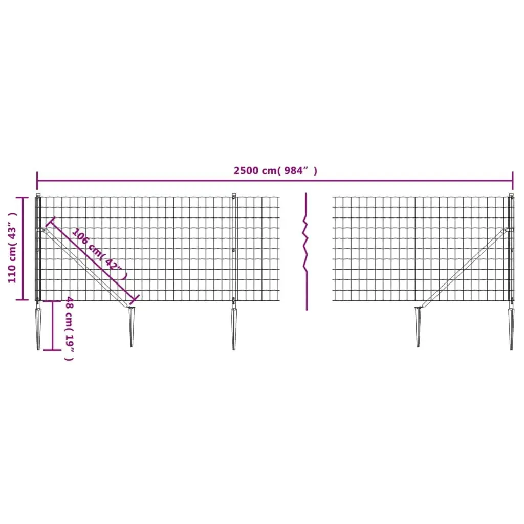 Wire Mesh Fence with Spike Anchors Anthracite 1.1x25 m 154266