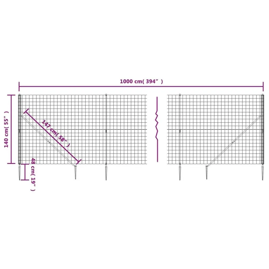 Wire Mesh Fence with Spike Anchors Anthracite 1.4x10 m 154275