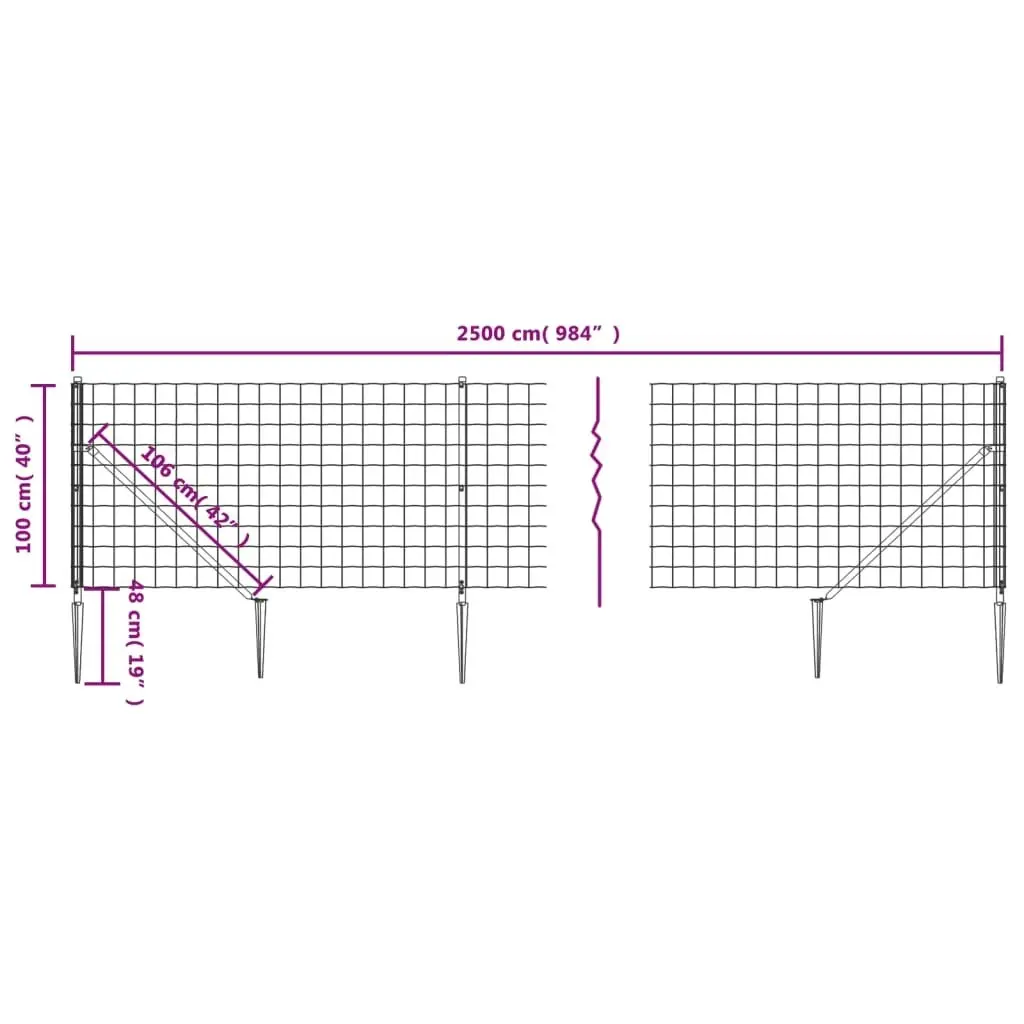 Wire Mesh Fence with Spike Anchors Anthracite 1x25 m 154281