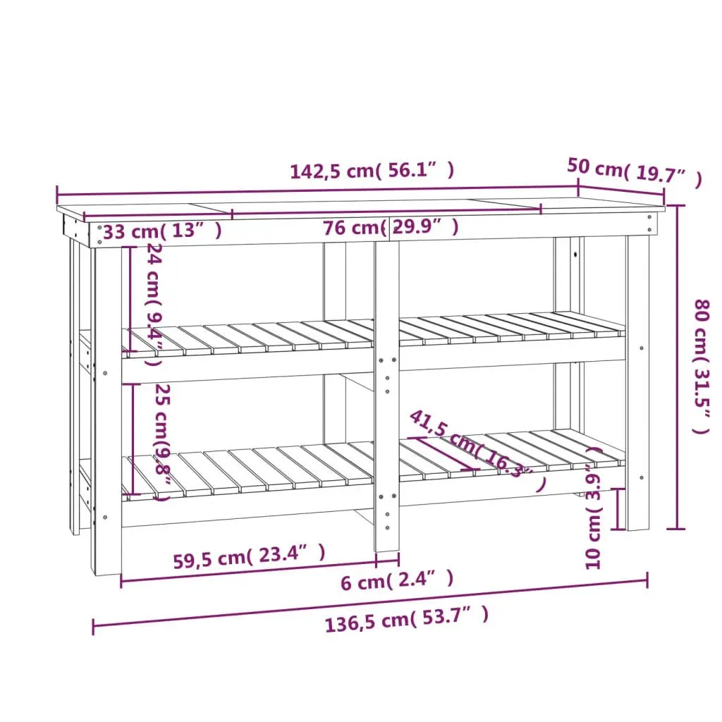 Work Bench White 142.5x50x80 cm Solid Wood Pine 823650