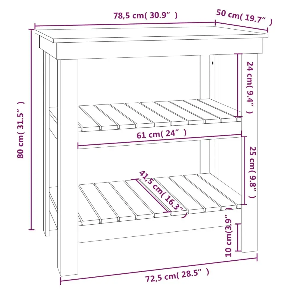 Work Bench 78.5x50x80 cm Solid Wood Pine 823639