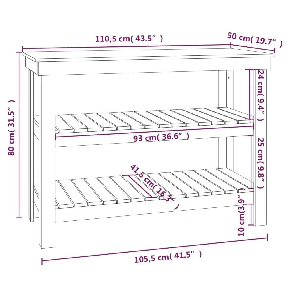 Work Bench White 110.5x50x80 cm Solid Wood Pine 823645