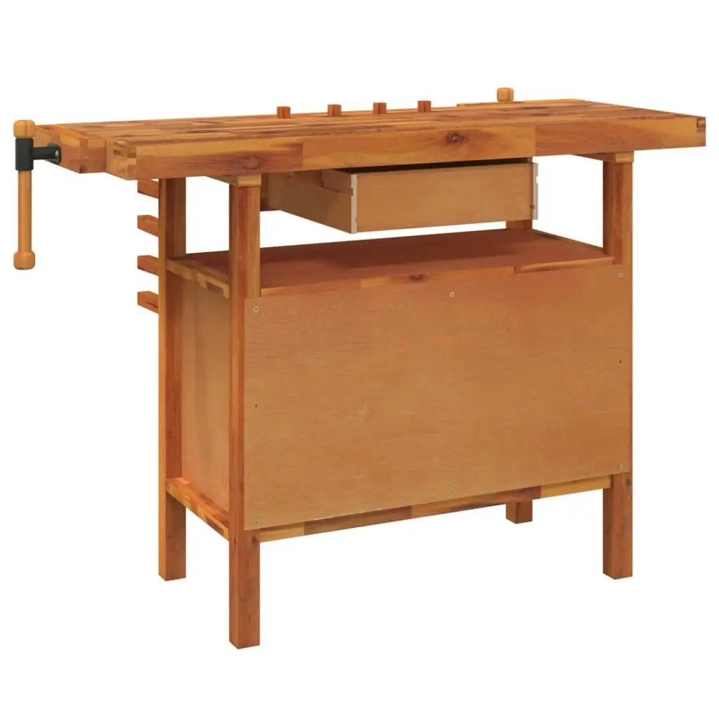 Workbench with Drawer and Vices 124x52x83 cm Solid Wood Acacia 153321