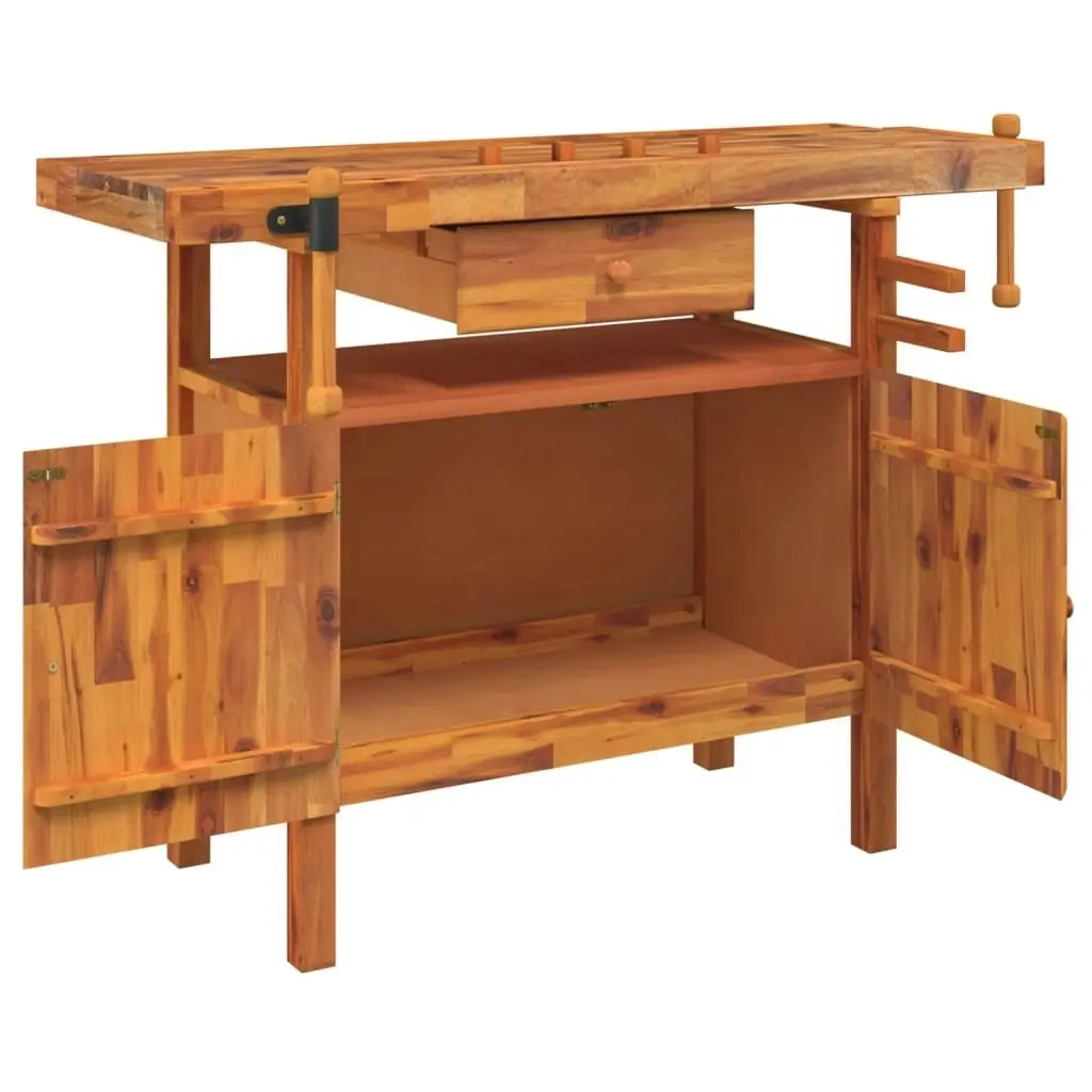 Workbench with Drawer and Vices 124x52x83 cm Solid Wood Acacia 153321