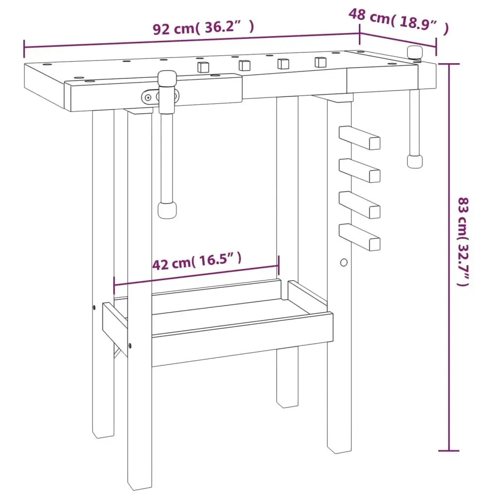 Workbench with Vices 92x48x83 cm Solid Wood Acacia 153319