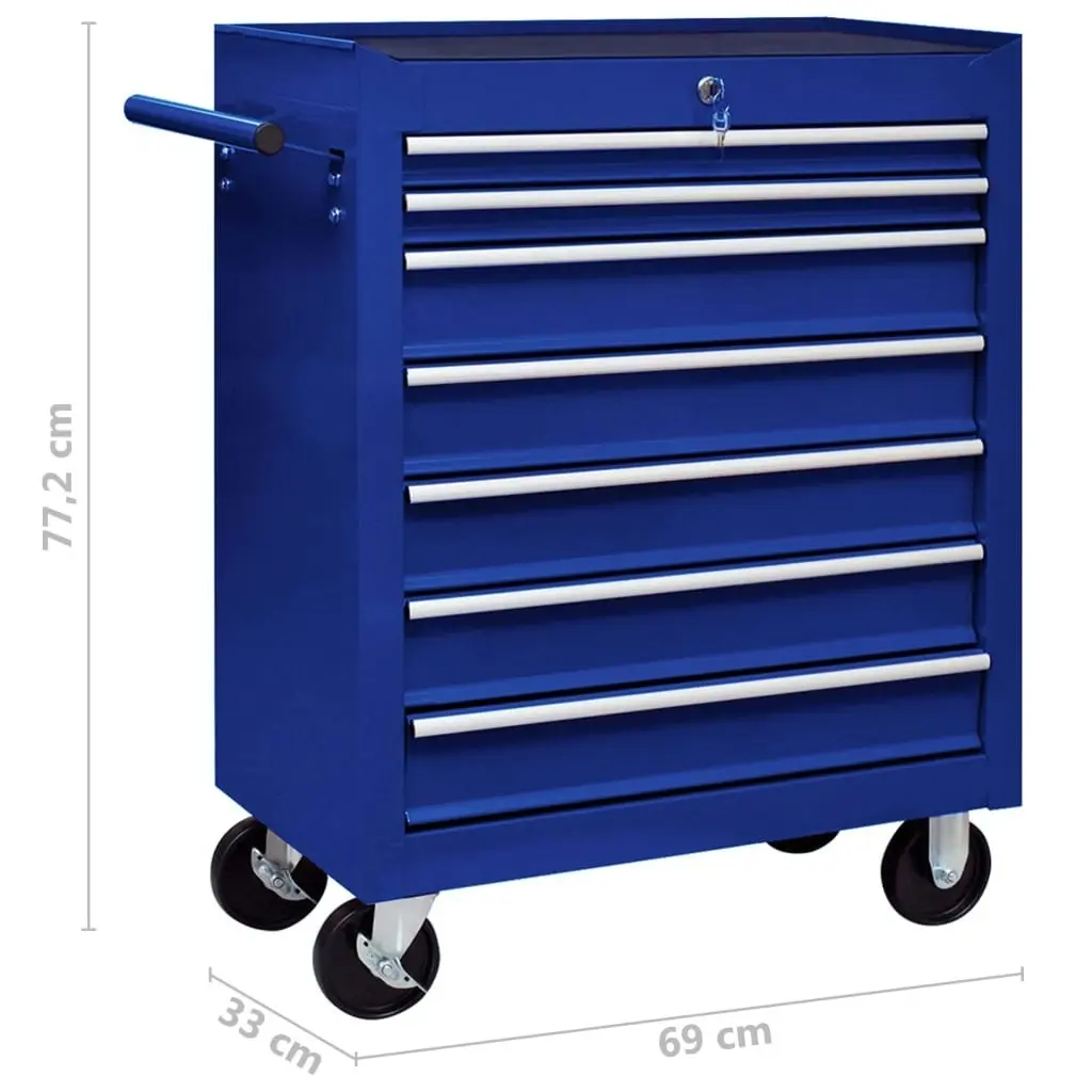 Workshop Tool Trolley with 7 Drawers Blue 147173