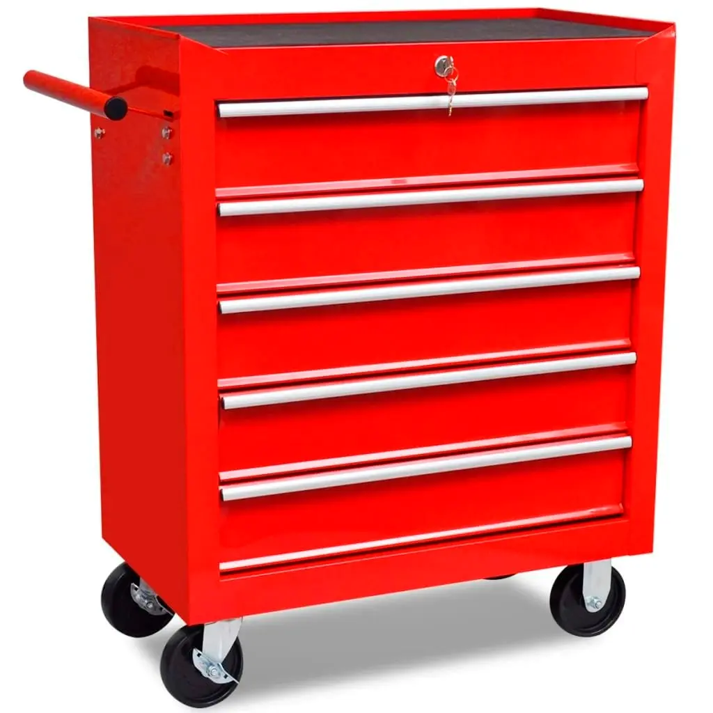 Workshop Tool Trolley 5 Drawers Red 141954