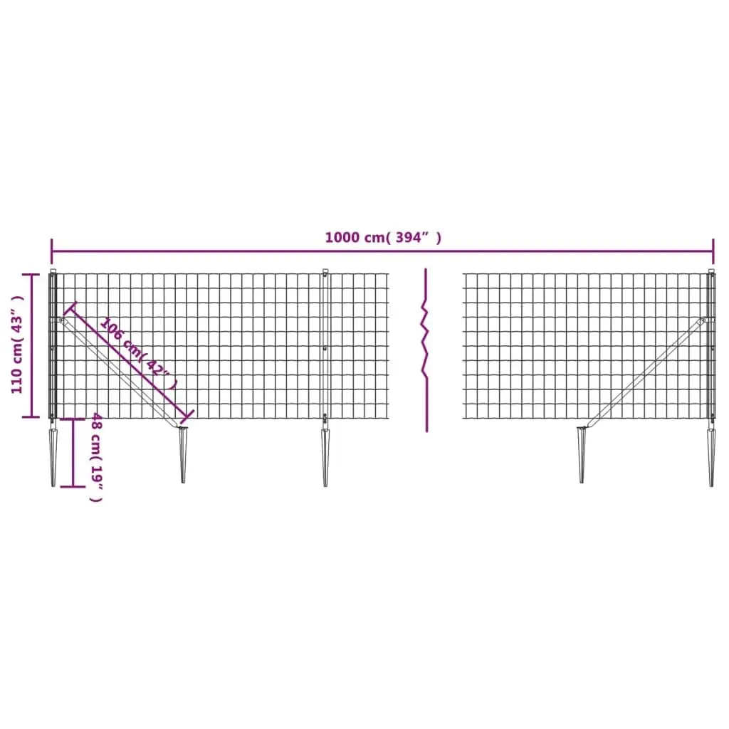 Wire Mesh Fence with Spike Anchors Anthracite 1.1x10 m 154258