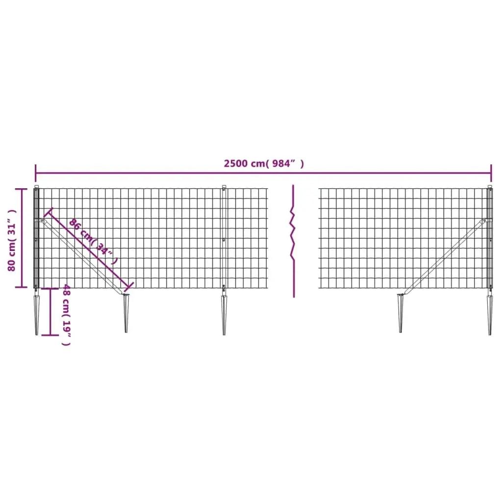 Wire Mesh Fence with Spike Anchors Green 0.8x25 m 154120